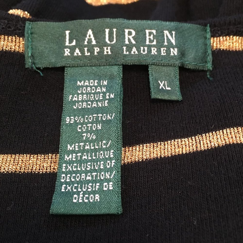 Lauren by Ralph Lauren Short Sleeve Knit Top - Black w/Gold Stripes - XL - Picture 4 of 5